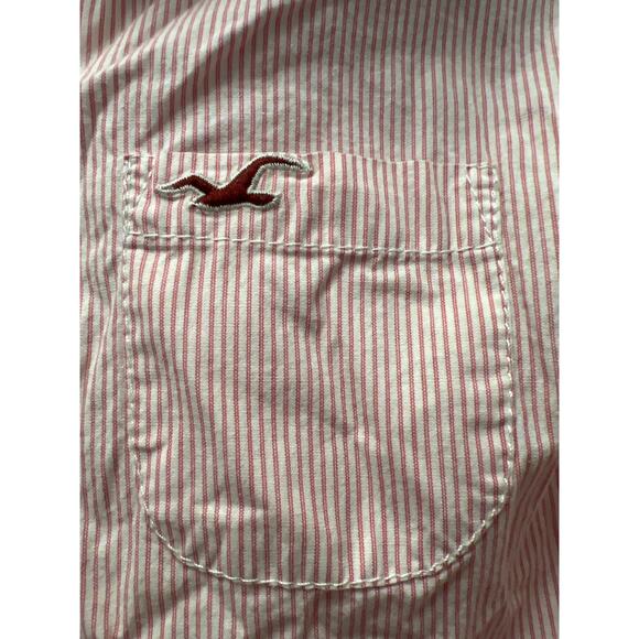Hollister Women’s Long Sleeve Striped Casual Button Down Shirt Size M Pink White - Picture 2 of 4
